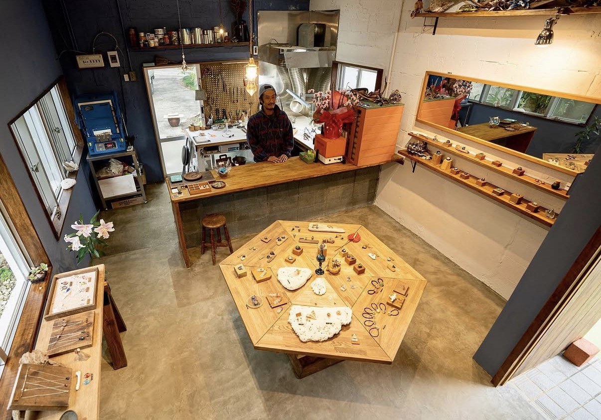 Inside Guru Guru Glass shop in Miyakojima