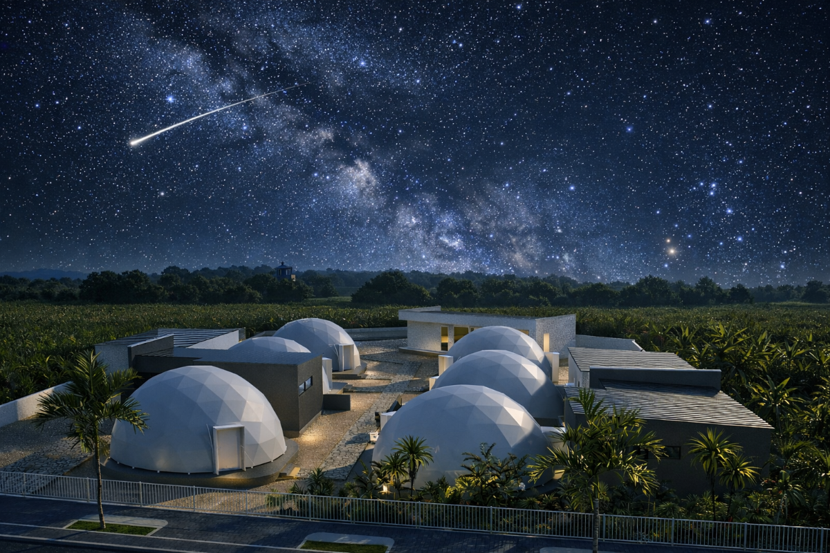 Official night view of TOPPURI dome villas under the stars